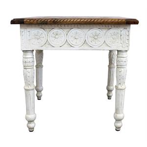Bay Solid Wood Hand Carved End Table with Brown Top and Ivory Base