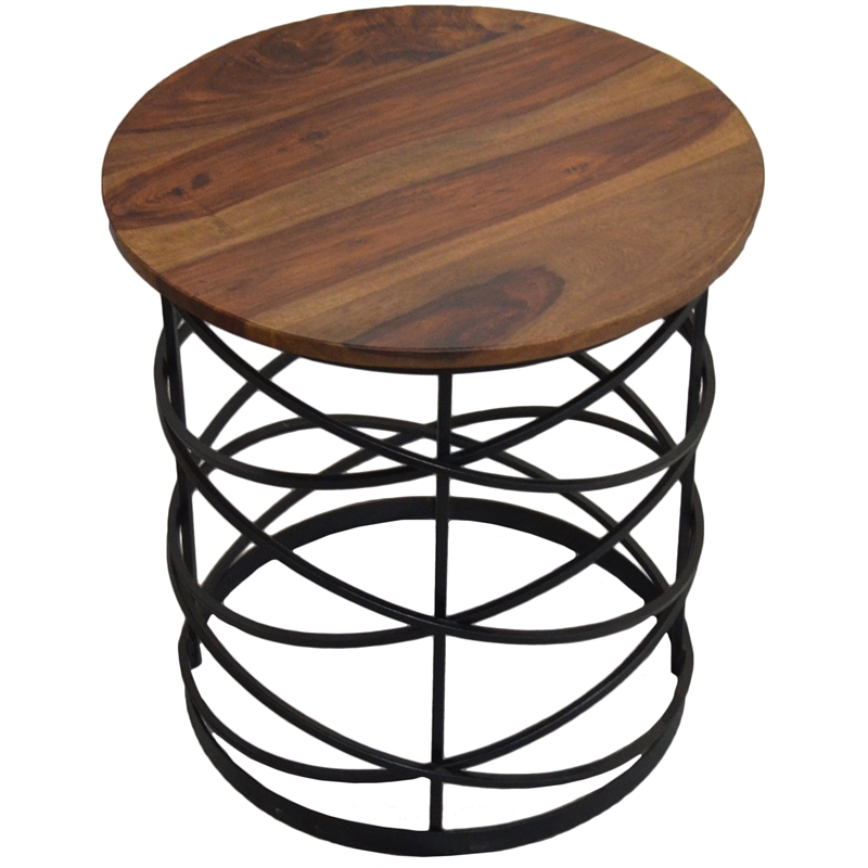 Anaheim Side Table in Contemporary Dark Wood Finish on Solid Wood with Iron Base