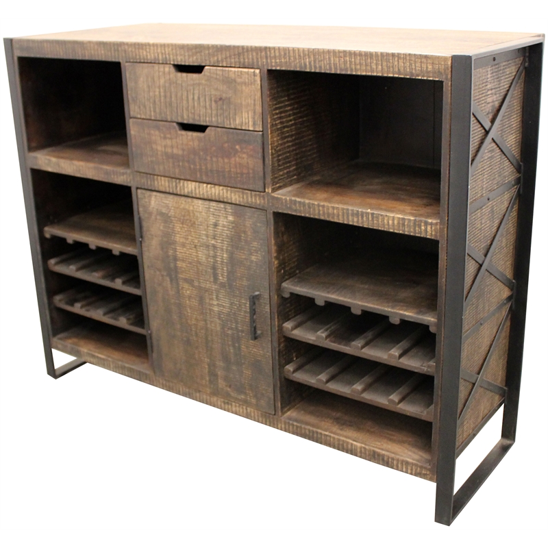 Gail Wine Bar and Console in Farmhouse Dark Wood Finish Solid Wood