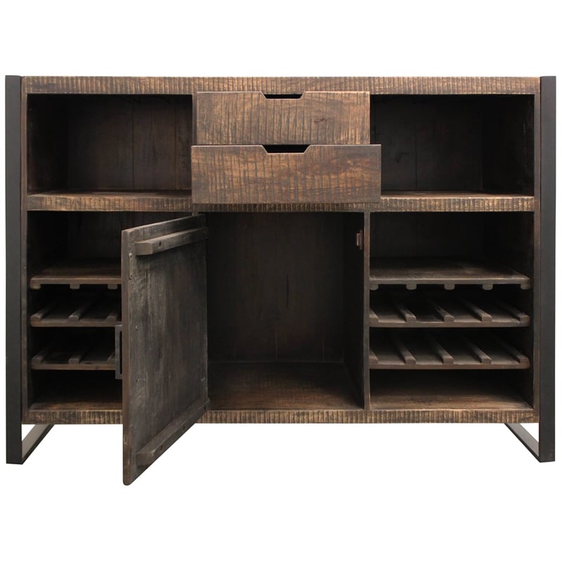 Gail Wine Bar and Console in Farmhouse Dark Wood Finish Solid Wood