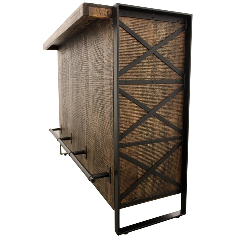 Gail Wine Bar and Console in Farmhouse Dark Wood Finish Solid Wood