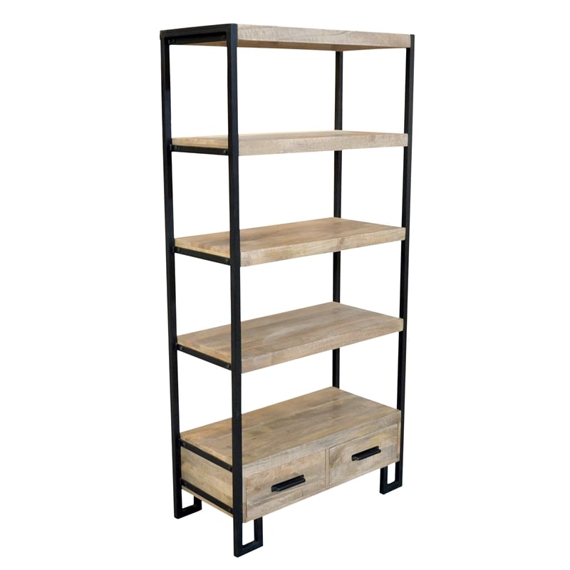 Anaheim Katy 2-Drawer Bookcase in Modern Brown Finish on Solid Wood