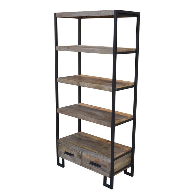 Anaheim Katy 2-Drawer Bookcase in Modern Brown Finish on Solid Wood