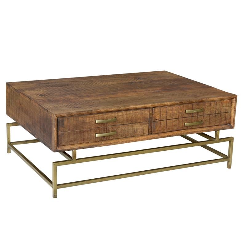 Goldbust Solid Wood Cocktail Table in Natural on Iron Base