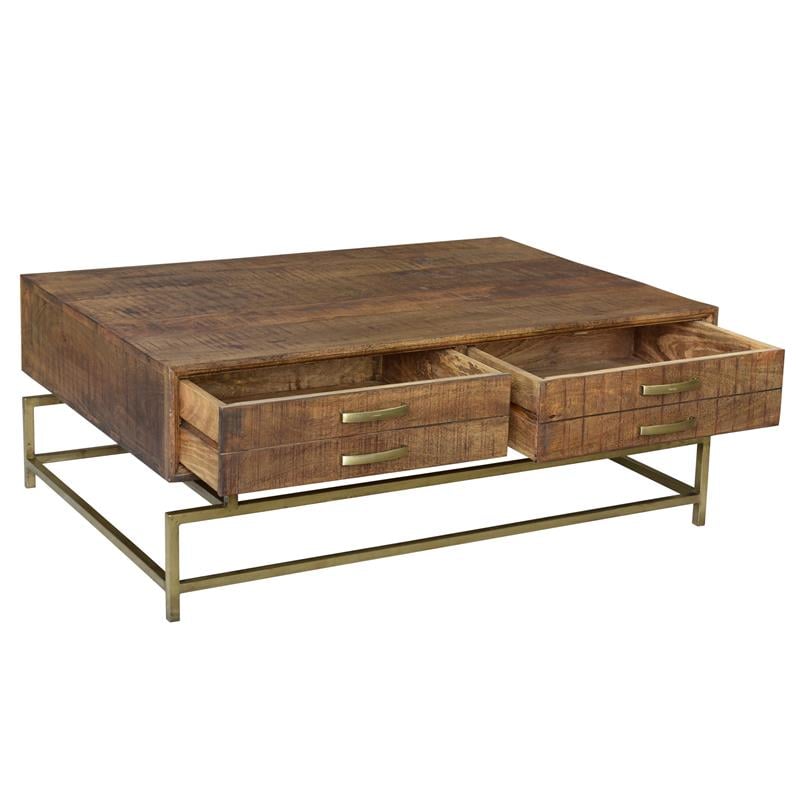 Goldbust Solid Wood Cocktail Table in Natural on Iron Base
