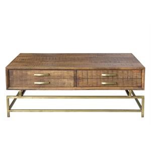 Goldbust Solid Wood Cocktail Table in Natural on Iron Base