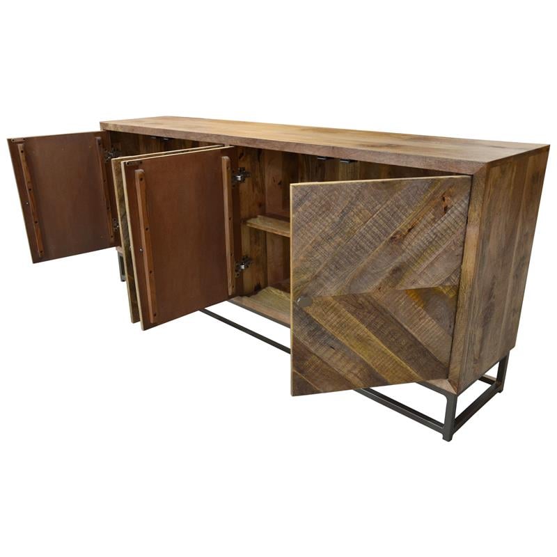 Maddy Solid Wood Sideboard on Brass-Finished Iron Frame in Natural