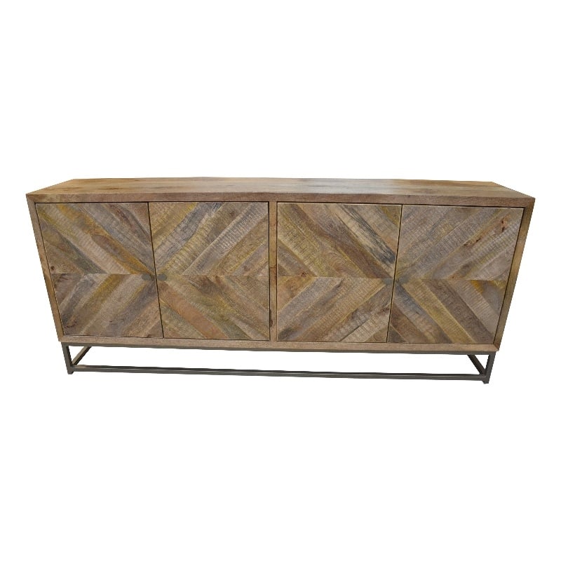 Maddy Solid Wood Sideboard on Brass-Finished Iron Frame in Natural