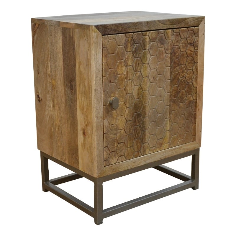 Harlow Solid Wood Nightstand on Brass-Finished Iron Frame in Natural