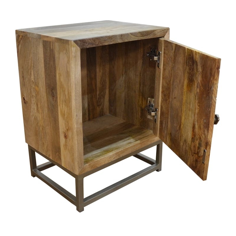 Harlow Solid Wood Nightstand on Brass-Finished Iron Frame in Natural