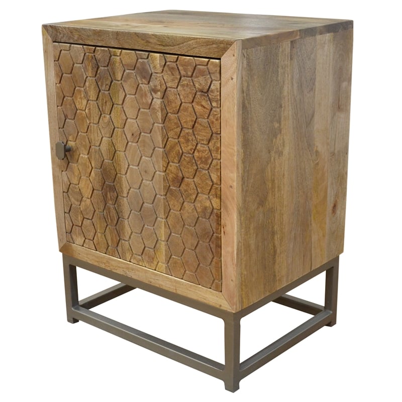 Harlow Solid Wood Nightstand on Brass-Finished Iron Frame in Natural