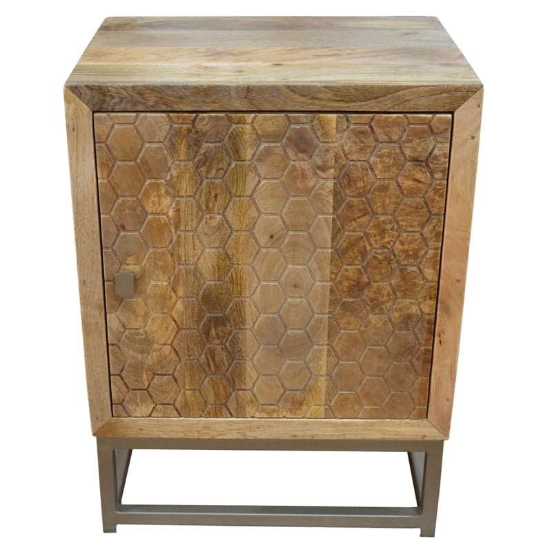 Harlow Solid Wood Nightstand on Brass-Finished Iron Frame in Natural