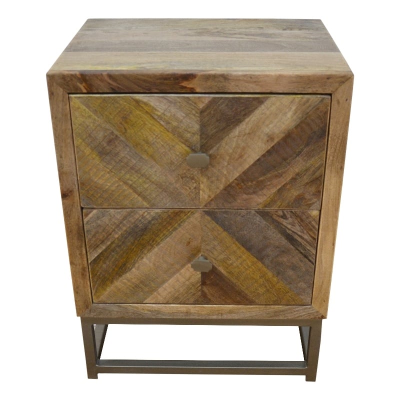 Maddy Solid Wood Nightstand in Natural on Brass-Finished Iron Frame