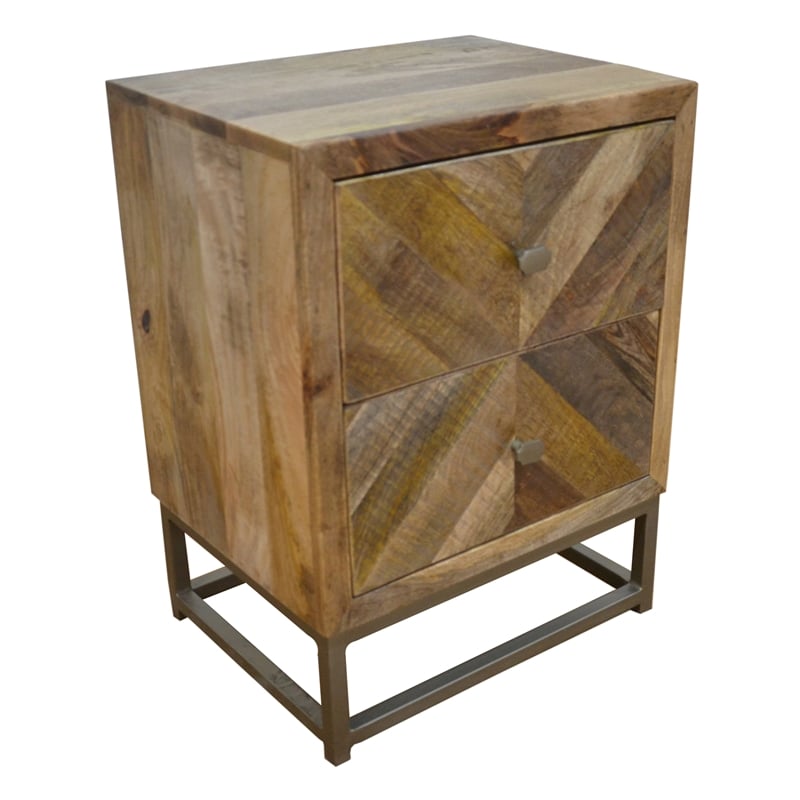 Maddy Solid Wood Nightstand in Natural on Brass-Finished Iron Frame