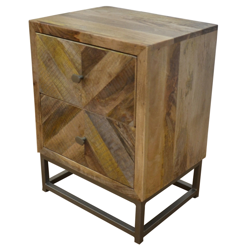 Maddy Solid Wood Nightstand in Natural on Brass-Finished Iron Frame