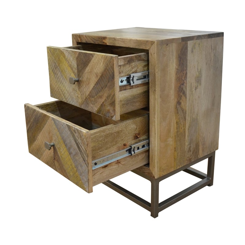 Maddy Solid Wood Nightstand in Natural on Brass-Finished Iron Frame
