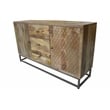 Harlow Solid Wood 2-Door 3-Drawer Sideboard in Natural on Brass-Finished Frame