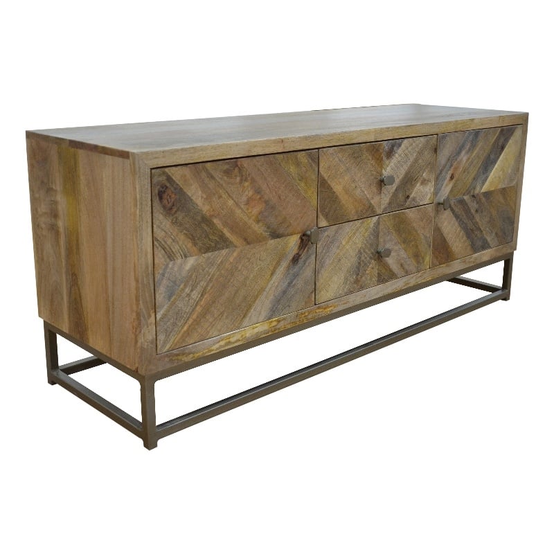 Maddy Solid Wood Media Console in Natural on Brass-Finished Iron Frame