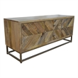 Maddy Solid Wood Media Console in Natural on Brass-Finished Iron Frame