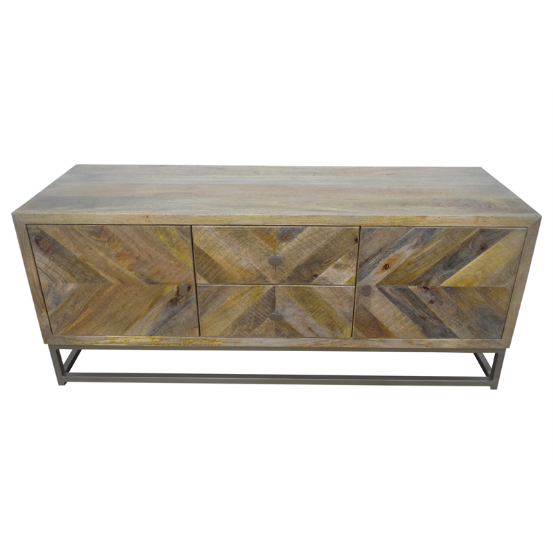 Maddy Solid Wood Media Console in Natural on Brass-Finished Iron Frame