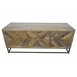 Maddy Solid Wood Media Console in Natural on Brass-Finished Iron Frame
