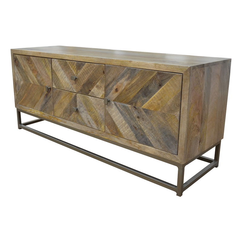 Maddy Solid Wood Media Console in Natural on Brass-Finished Iron Frame