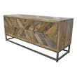 Maddy Solid Wood Media Console in Natural on Brass-Finished Iron Frame