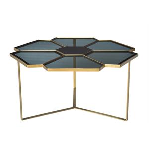 mariel glass top cast iron cocktail table in gold