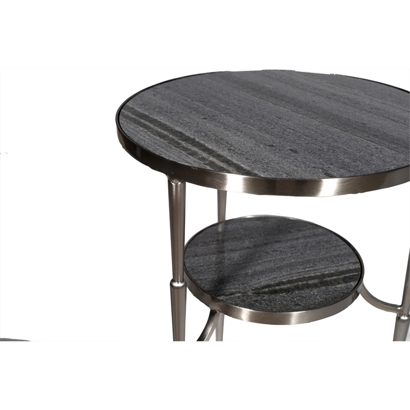 Dharma Side Table on Cast Iron Frame in Satin Nickel Finish with Gray Marble
