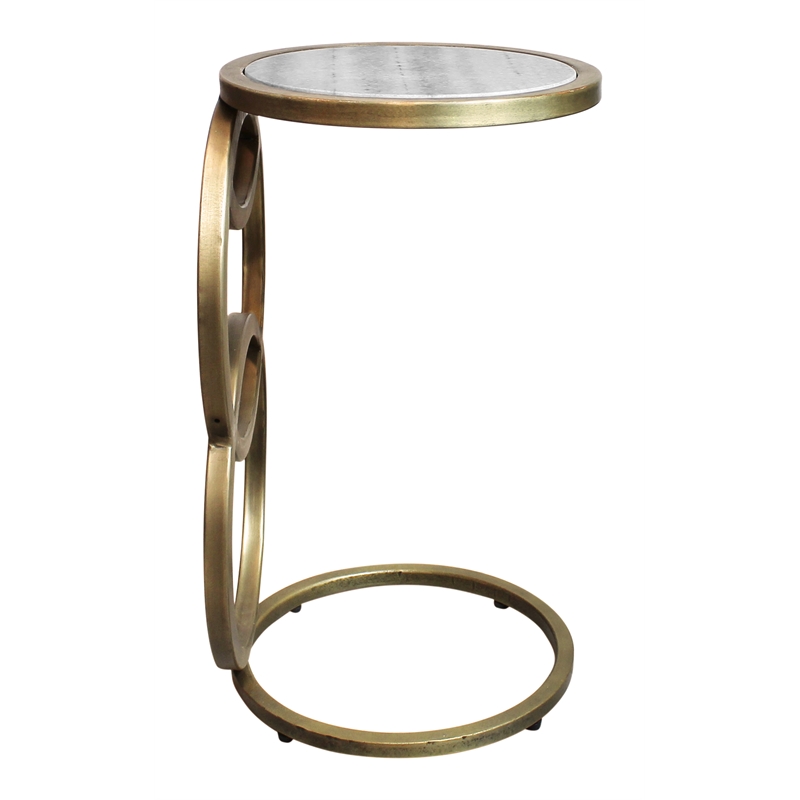 Delilah Side Table on Cast Iron Frame in Gold Finish with Gray Marble (Set of 2)