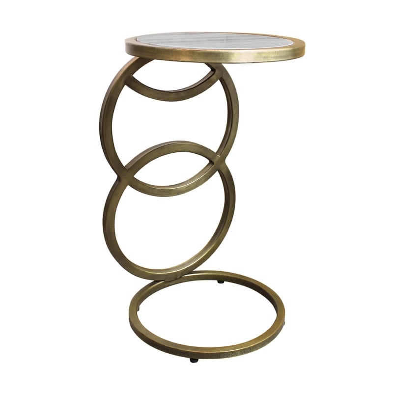 Delilah Side Table on Cast Iron Frame in Gold Finish with Gray Marble (Set of 2)