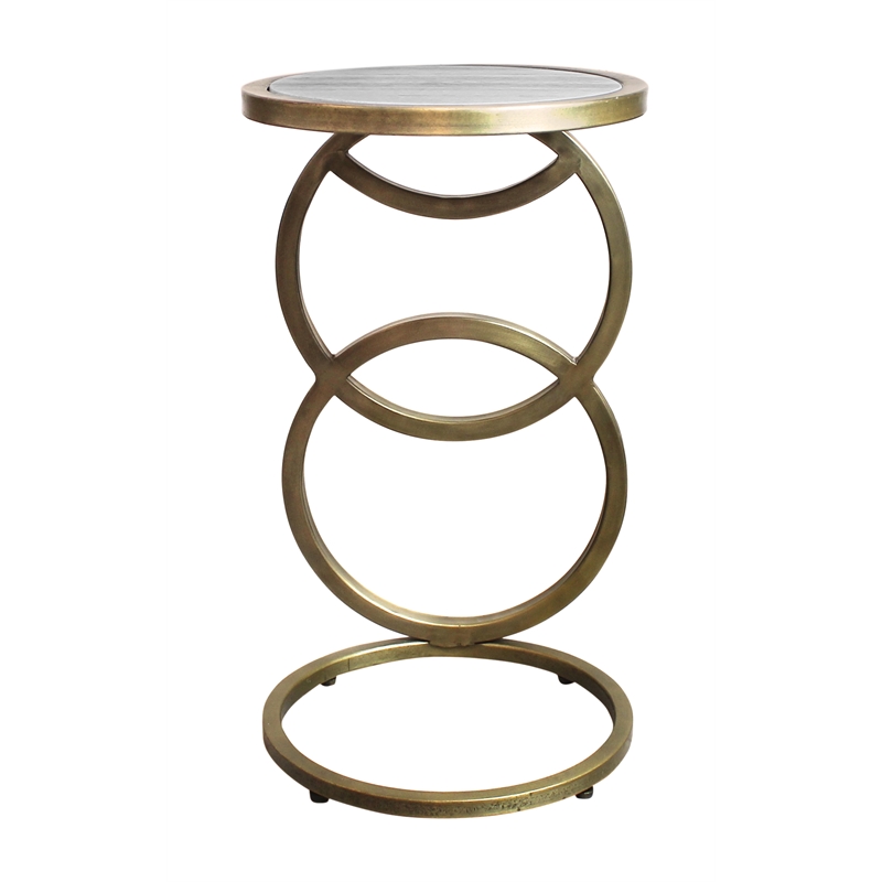 Delilah Side Table on Cast Iron Frame in Gold Finish with Gray Marble (Set of 2)