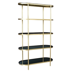 monique etagere with cast iron frame in metallic gold w/ tempered smoked glass