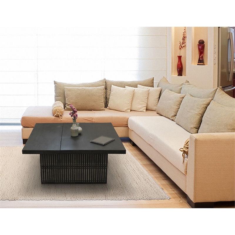 Sarah Solid Wood Storage Cocktail/Coffee Table in Antique Brown Finish