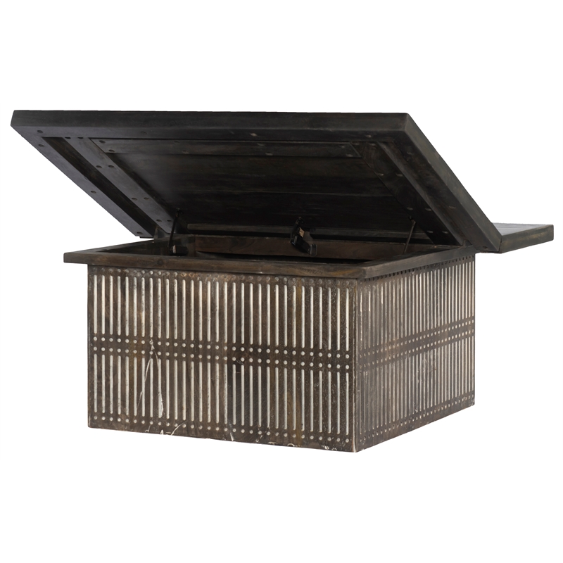 Sarah Solid Wood Storage Cocktail/Coffee Table in Antique Brown Finish