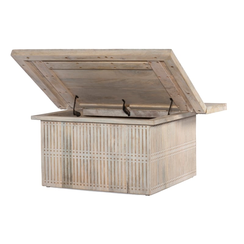 Sarah Solid Wood Storage Cocktail/Coffee Table in Brushed Ivory Finish