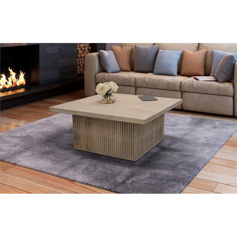 Sarah Solid Wood Storage Cocktail/Coffee Table in Brushed Ivory Finish