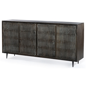 Sarah Solid Wood 4 Door Sideboard in Antique Brown Finish