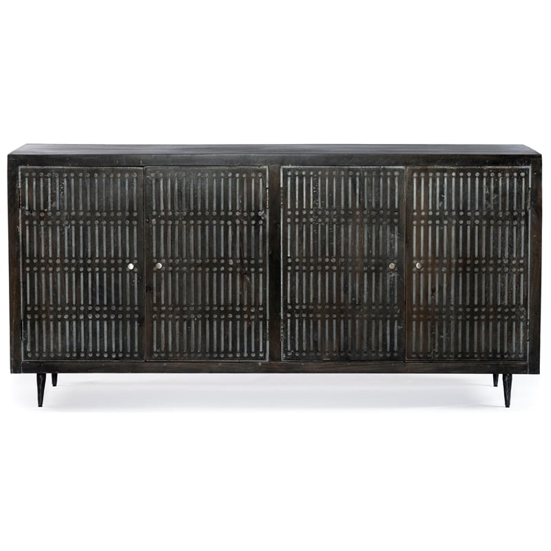 Sarah Solid Wood 4 Door Sideboard in Antique Brown Finish