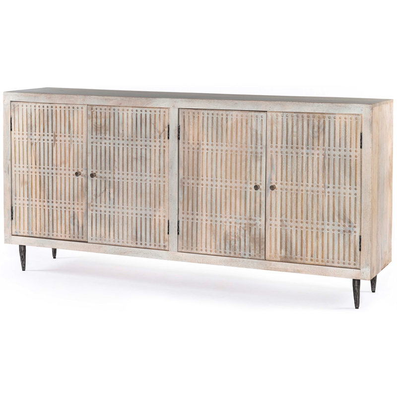 Sarah Solid Wood 4-Door Sideboard in Brushed Ivory Finish