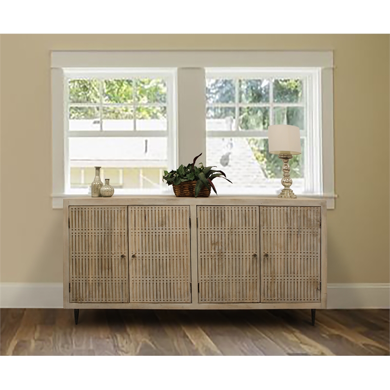 Sarah Solid Wood 4-Door Sideboard in Brushed Ivory Finish