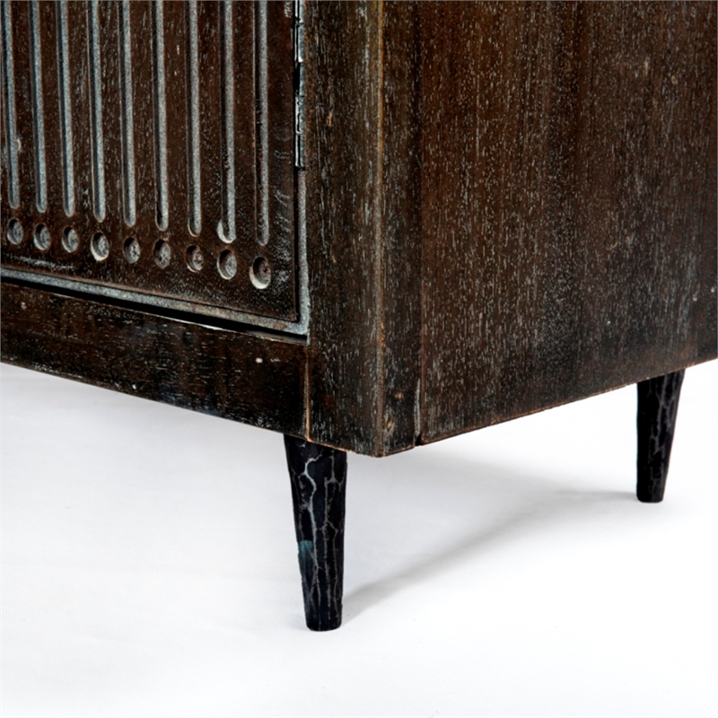 Sarah 2 Door Solid Wood Media Cabinet in Antique Brown Finish on Iron Base