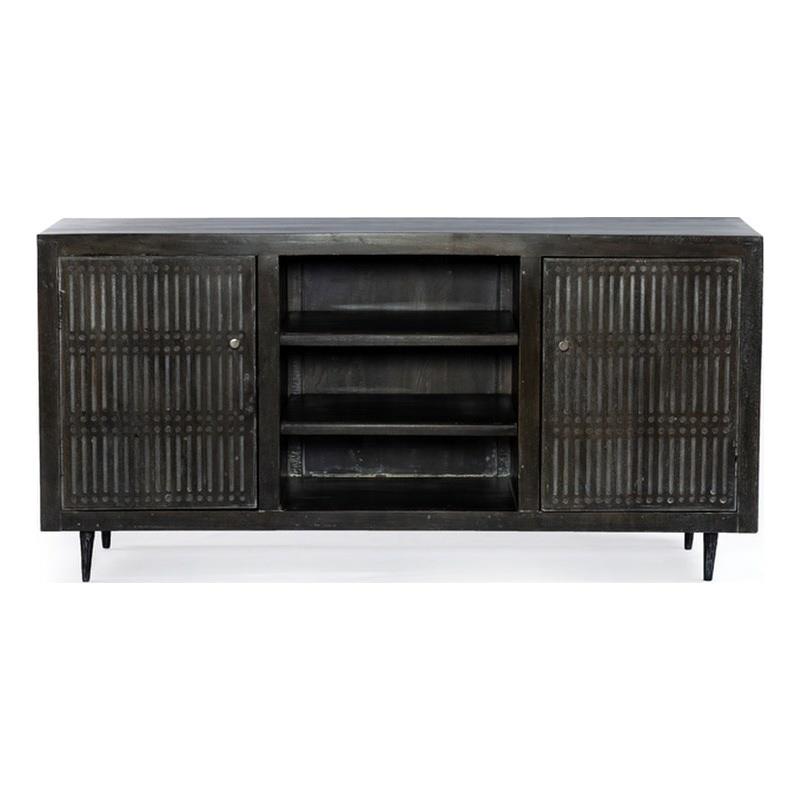 Sarah 2 Door Media Cabinet Mango Solid Wood Brushed Antique Brown on Iron Base