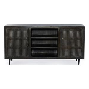 Sarah 2 Door Media Cabinet Mango Solid Wood Brushed Antique Brown on Iron Base