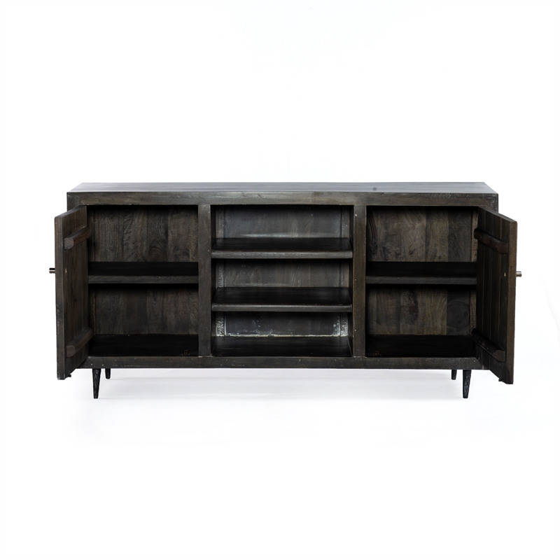 Sarah 2 Door Media Cabinet Mango Solid Wood Brushed Antique Brown on Iron Base