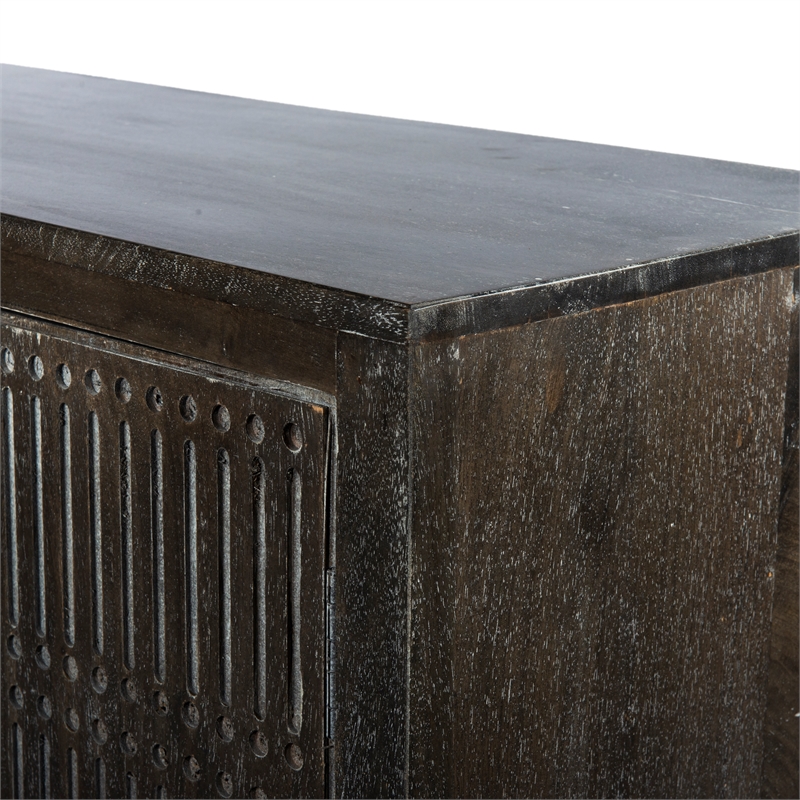 Sarah 2 Door Media Cabinet Mango Solid Wood Brushed Antique Brown on Iron Base