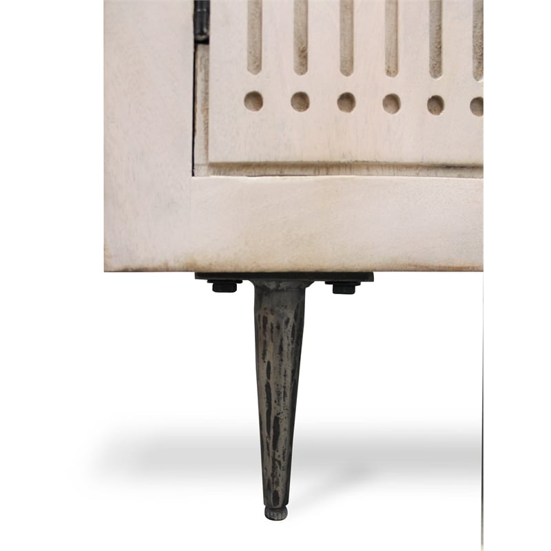 Sarah 2 Door Media Cabinet Mango Solid Wood Brushed Ivory Finish on Iron Base