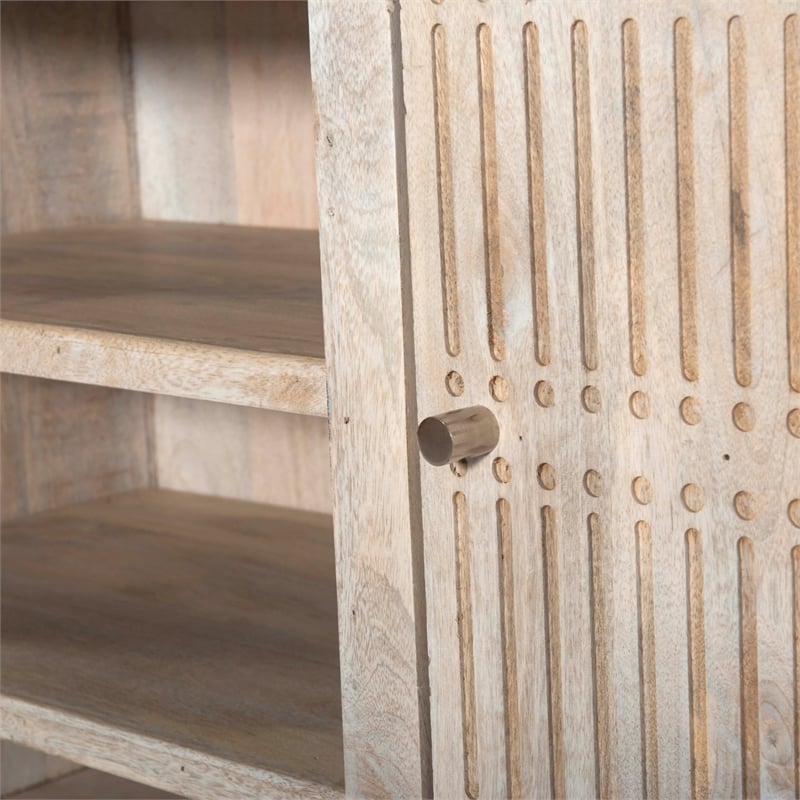 Sarah 2 Door Media Cabinet Mango Solid Wood Brushed Ivory Finish on Iron Base