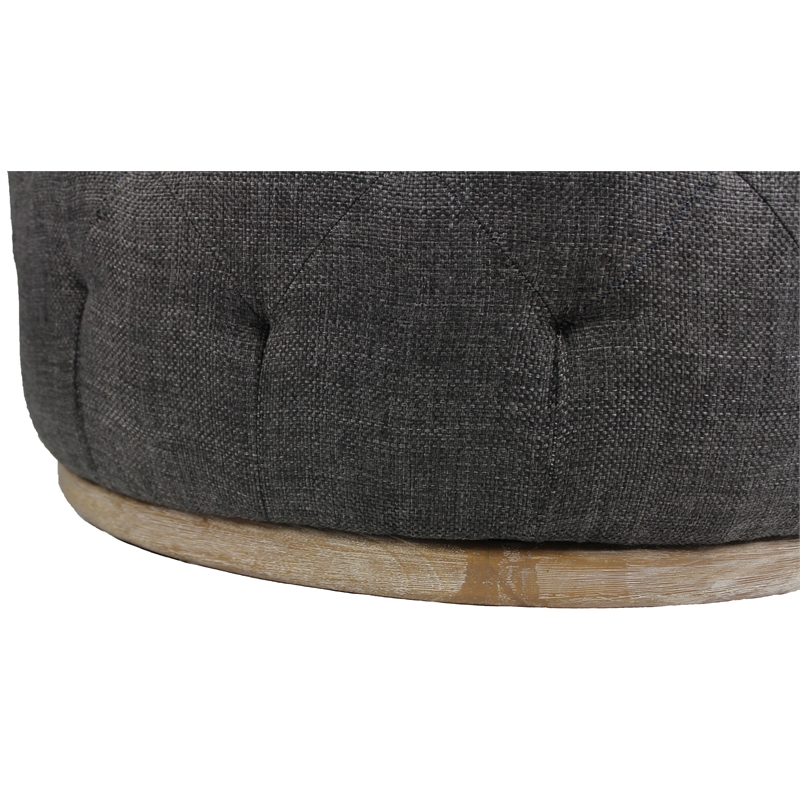 Piper Round Tufted Ottoman Upholstered in Gray Fabric