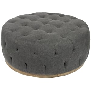 Piper Round Tufted Ottoman Upholstered in Gray Fabric